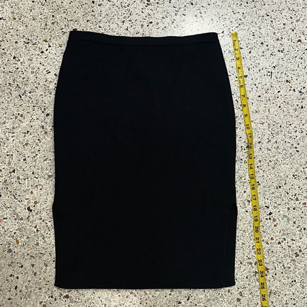 Eileen Fisher black knit side slits skirt elastic waist O/S